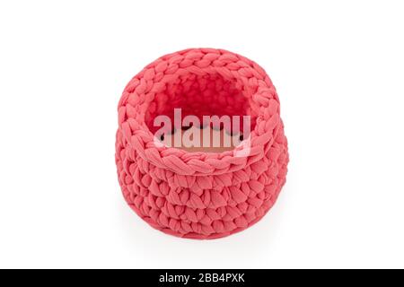 knitted cosmetic bag on white Stock Photo