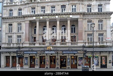 Front of a closed Her Majesty's Theatre, Haymarket, London Stock Photo
