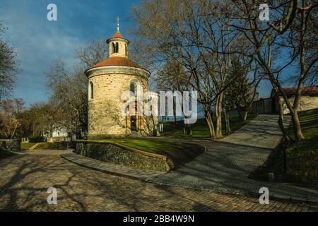 Prague, Czech Republic / Europe - January 16 2019: Medieval rotunda of saint Martin built in 11th century made of stone standing at Vysehrad. Stock Photo