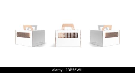 Blank white cardboard box with window and handle mockup, sides Stock Photo
