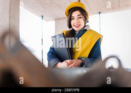 Portrait of a girl construction inspector Stock Photo