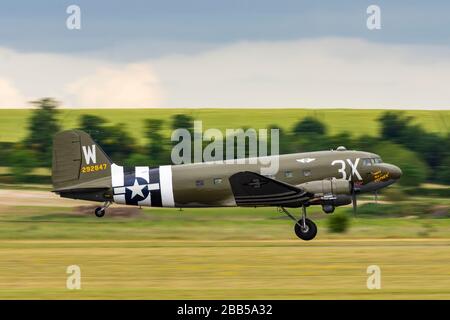 USAAF Douglas C 47 Dakota Thats All Brother taking off from Duxford during the Daks Over Duxford D-Day 75 Commemoration event Stock Photo