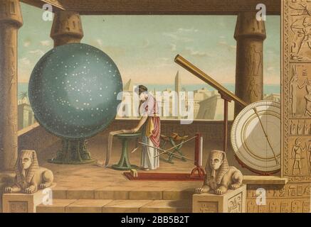 Ptolemy in the Alexandria Observatory Claudius Ptolemy (Claudius Ptolemaeus) (c. AD 100 – c. 170) was a Greek mathematician, astronomer, geographer and astrologer. He lived in the city of Alexandria in the Roman province of Egypt, under the rule of the Roman Empire. From La ciencia y sus hombres : vidas de los sabios ilustres desde la antigüedad hasta el siglo XIX T. 1 [Science and it's people Vol 1] by Luis Figuier ; traducción de la tercera edición francesa por Pelegrin Casabó y Pagés ; ilustrada por Armet, Gomez, Martí y Alsina, Planella, Puiggarí, Serra,  Printed in Barcelona in 1879 Stock Photo