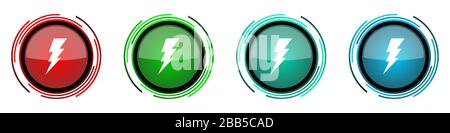 Bolt round glossy vector icons, set of buttons for webdesign, internet and mobile phone applications in four colors options isolated on white backgrou Stock Vector