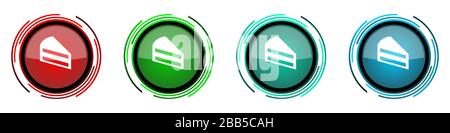 Cake round glossy vector icons, set of buttons for webdesign, internet and mobile phone applications in four colors options isolated on white backgrou Stock Vector