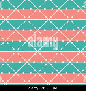 Isometric grid and stripe vector seamless pattern background. Minimal hot pink blue backdrop. Linear geometric horizontal design. Colorful modern Stock Vector