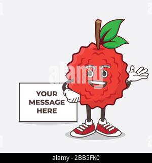 An illustration of Lychee Fruit cartoon mascot character with whiteboard Stock Photo