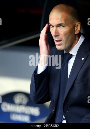 Real Madrid's head coach Zinedine Zidane gives instructions from the ...