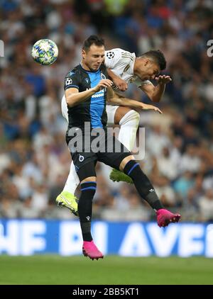 Real Madrid S Casemiro Back And Club Brugge S Dion Cools Battle For The Ball Stock Photo Alamy