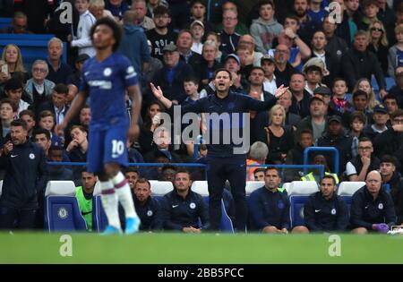 Chelsea manager Frank Lampard during the Premier League match at Stamford Bridge, London Stock Photo