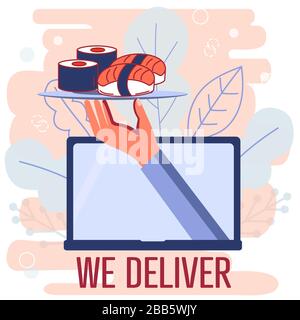 Flat design colorful vector illustration concept for food delivery service isolated on bright background Stock Vector