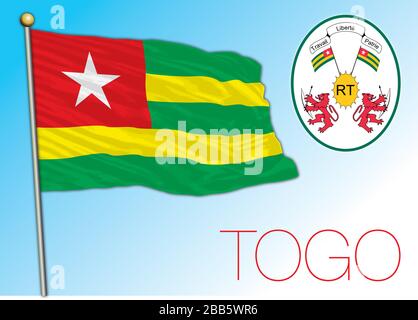 Togo official national flag and coat of arms, african country, vector illustration Stock Vector