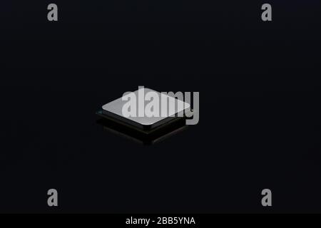 Central Processing Unit, Computer processor reflected on black background. Stock Photo