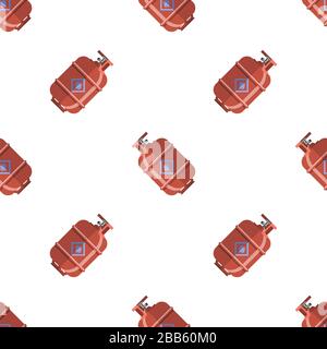 Red Gas Tank Seamless Pattern Isolated on White Background. Metallic Cylynder Container for Propane Stock Photo