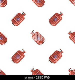 Red Gas Tank Seamless Pattern Isolated on White Background. Metallic Cylynder Container for Propane Stock Vector