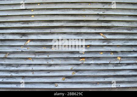 Horizontal close-up shot of old narrow wood paneling. Stock Photo