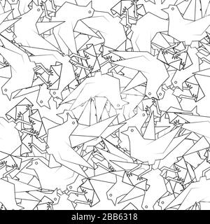 Seamless abstract bird pattern with envelope line on white background. Vector image Stock Vector