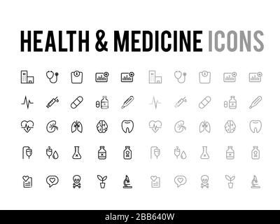 The vector health care, medicine thin line icon symbol collection Stock Vector