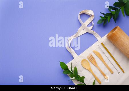 Eco-friendly disposable utensils made of bamboo and wood Stock Photo