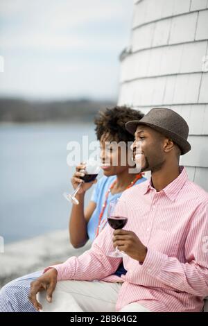 Couple enjoys romantic day at seaside. Stock Photo