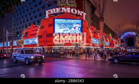 Las Vegas, Nevada, USA, October 2010 - Fremont casino is one of the beautifully illuminated casinos that are part of Las Vegas landscape at night Stock Photo