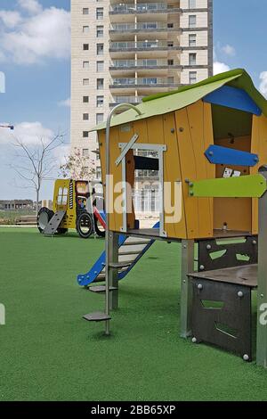 Rosh Ain / Israel - March 25 2020: An empty children's playground. - Coronavirus  Quarantine COVID-19 Outbreak Stock Photo