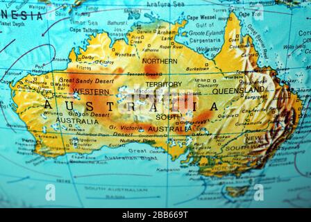 Australia map on old atlas Stock Photo