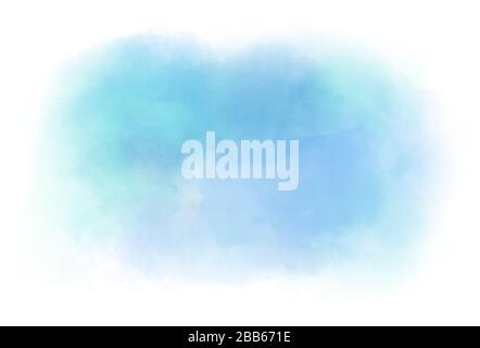 Light blue and mint green watercolor brush splash cloud. Ethereal delicate backdrop on white background. Digital abstract illustration artwork with co Stock Photo