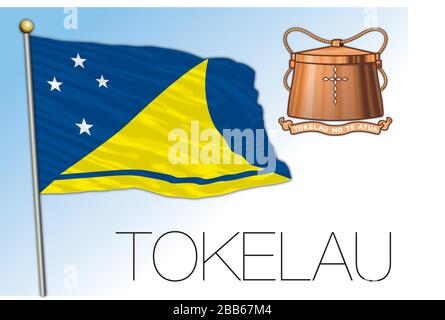 Tokelau official national flag and coat of arms, oceania, vector illustration Stock Vector