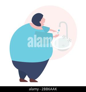 Due to the failure of running water a young woman can not wash her hands. Stock Vector