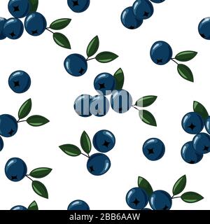 Natural delicious juicy organic berries seamless pattern with blueberries, vector color illustration on white background, isolated. Stock Vector