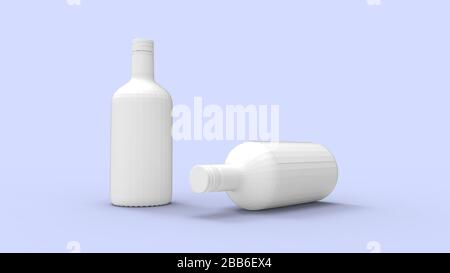 3D rendering of two small glass drink bottles isolated in empty space Stock Photo