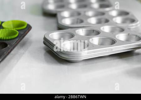 Cupcake baking dish. Professional cooking tools. Stock Photo