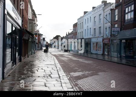 empty streets coronavirus: South Street Chichester is deserted  during coronavirus lockdown, West Sussex, England, March 2020 Stock Photo