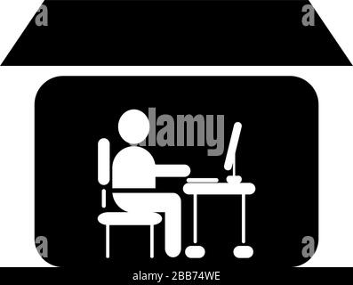 Simple Silhouette Illustration of Work From Home in Monochrome Style Stock Vector