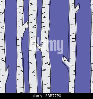 Birch trees lite seamless pattern on blue background. Seamless, repeat vector illustration surface pattern design Stock Vector
