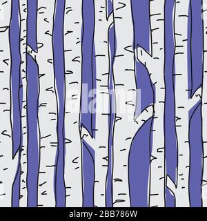 Birch trees seamless pattern on blue background. Seamless, repeat vector illustration surface pattern design Stock Vector