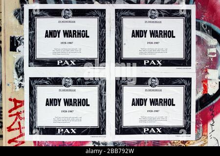 McDermott & McGough: Tribute to the late Andy Warhol. Paste-up street art posters in Lower East Side, Manhattan, New York City, United States Stock Photo