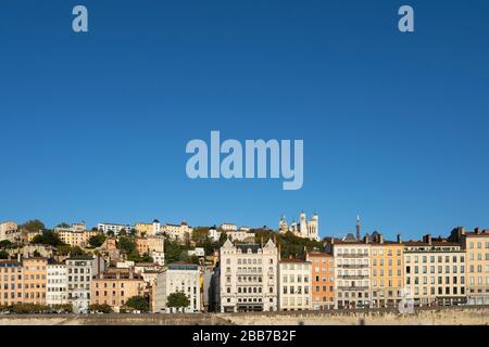 View of Lyon city with big blue sky, France, Europe Stock Photo