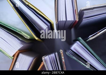 top view of stack of colorful notepad on table  Stock Photo