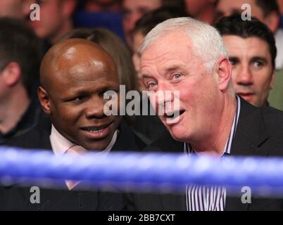 Chris Eubank (L) and promoter Barry Hearn pictured ringside during the Prizefighter 'The Light Heavyweights' boxing tournament at York Hall, Bethnal G Stock Photo