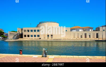 Olbia, Sardinia / Italy - 2019/07/21: Panoramic view of the Archeological Museum of Olbia - Museo Archeologico - on Gulf of Olbia island at the port Stock Photo