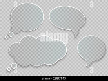 Vector set of realistic isolated glossy glass speech bubbles on the transparent background. Stock Vector