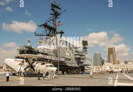 SAN DIEGO, CALIFORNIA, USA - APRIL 2009: Flight deck of the aircraft carrier USS Midway, which is now a floating museum Stock Photo