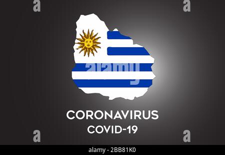 CoronaVirus in Uruguay and Country flag inside Country border Map Vector Design. Covid-19 with Uruguay map with national flag Vector Illustration. Stock Vector