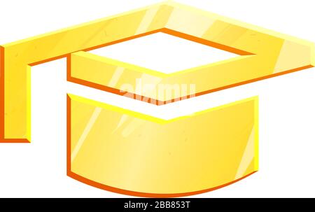 Gold Education vector concept. Graduation cap metal icon. Symbol achievement illustration sign isolated on white background. Graphic hat Knowledge pictogramm. Angular design of academic degree. Stock Vector