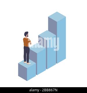 A young modern man is climbing the career ladder. Vector isolated illustration about business and success. Stock Vector