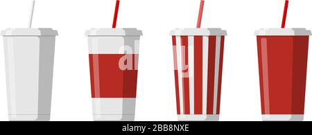 Set paper cups for soda with straw isolated Vector Image