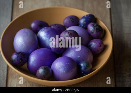 Colourful easter eggs. Colored eggs purple. Purple eggs. Happy easter Stock Photo