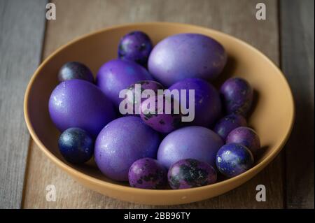 Colourful easter eggs. Colored eggs purple. Purple eggs. Happy easter Stock Photo